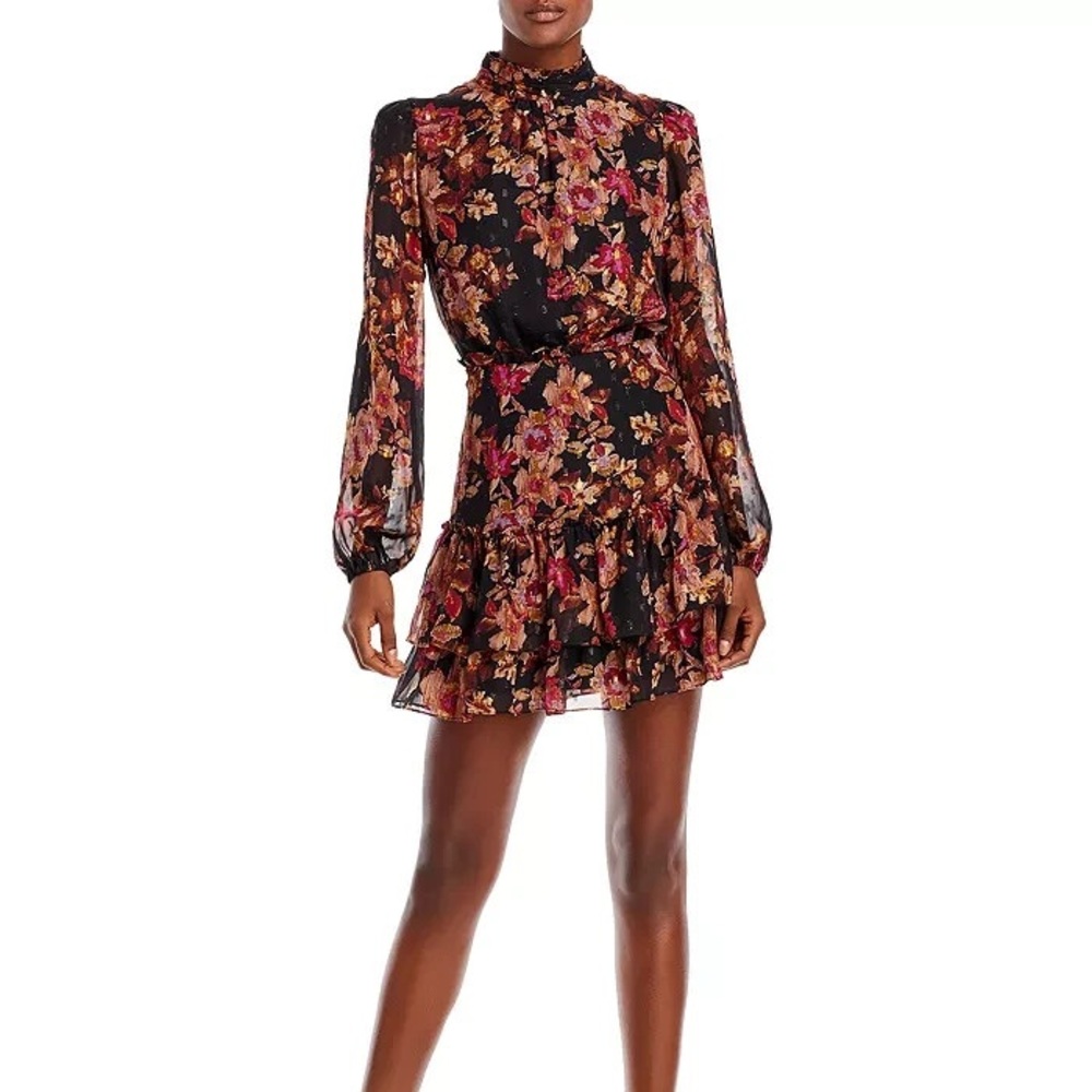 Aqua Black Floral Long Sleeve Dress